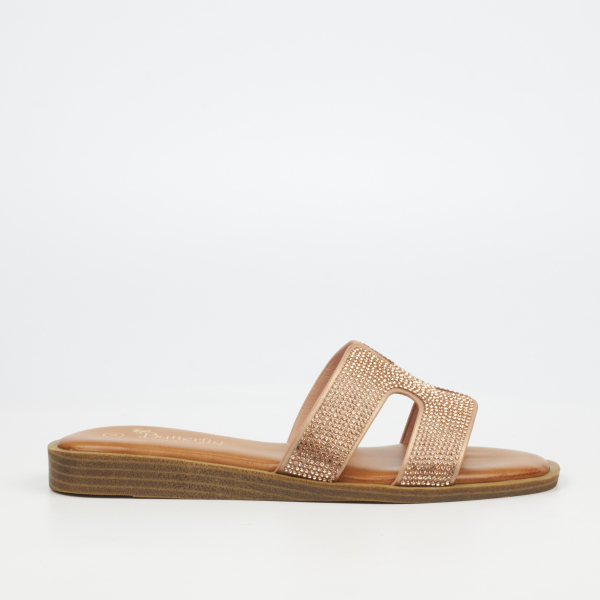 Jacey 1 Faux Leather Flat Sandals - Rose Gold