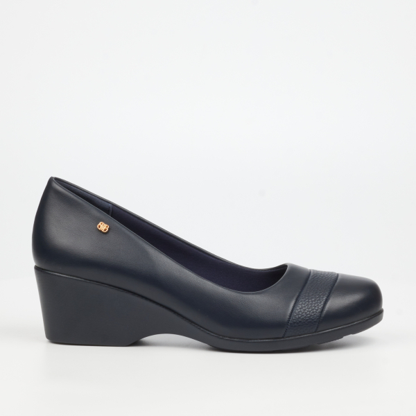Aurora 1 Faux Leather Low Wedges - Navy