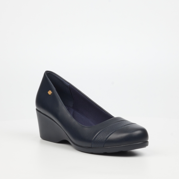 Aurora 1 Faux Leather Low Wedges - Navy - Image 2