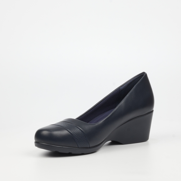 Aurora 1 Faux Leather Low Wedges - Navy - Image 7