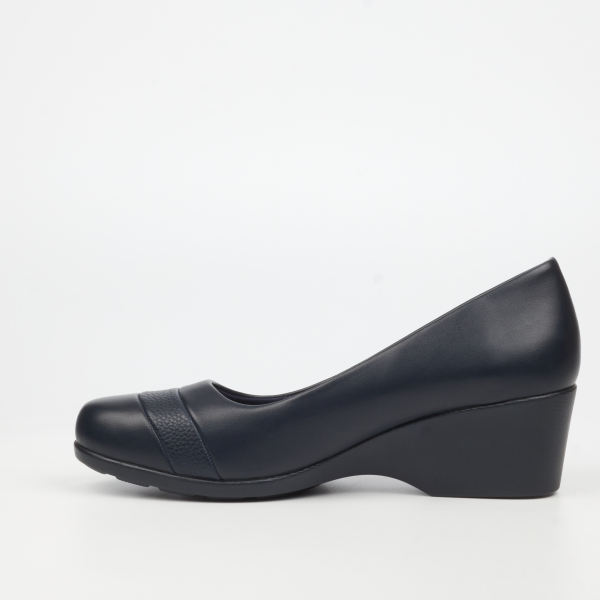 Aurora 1 Faux Leather Low Wedges - Navy - Image 6
