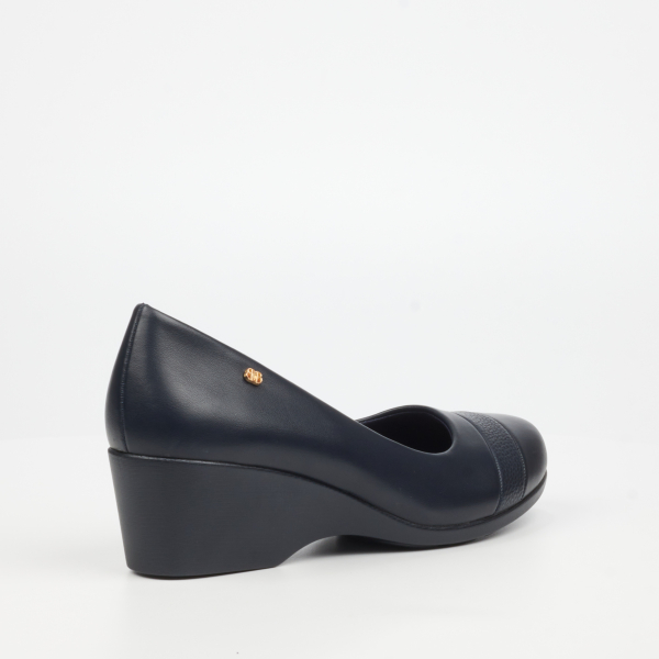 Aurora 1 Faux Leather Low Wedges - Navy - Image 3