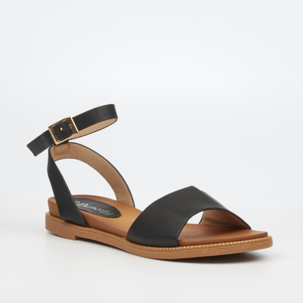 Ellie 1 Faux Leather Flat Sandals - Black - Image 2