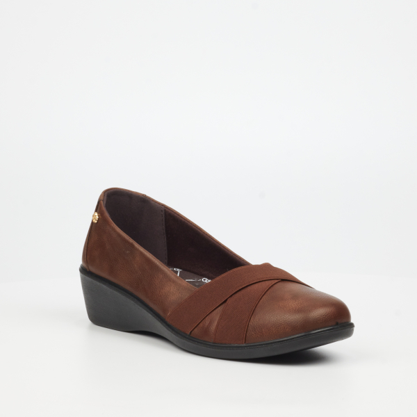 Isabella 1 Faux Leather Low Wedges - Chocolate - Image 2